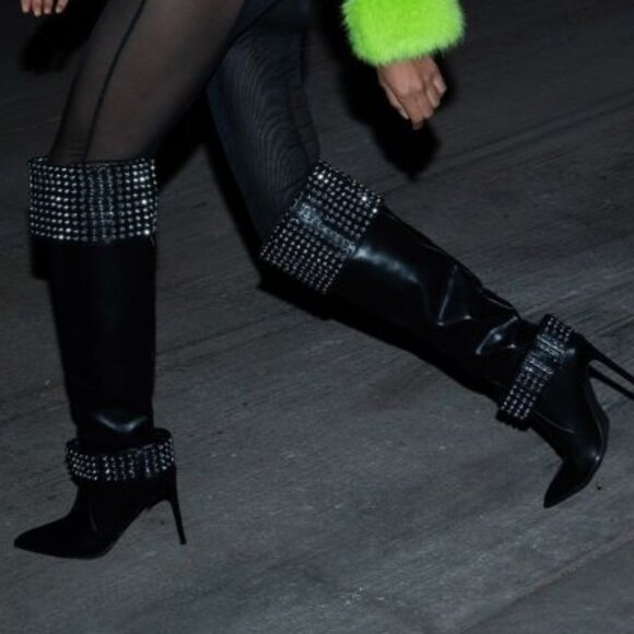 AZALEA WANG " STUDDED STALLION " SILVER STUDDED BLACK BOOT(BRAND NEW !!!… - Picture 4 of 8